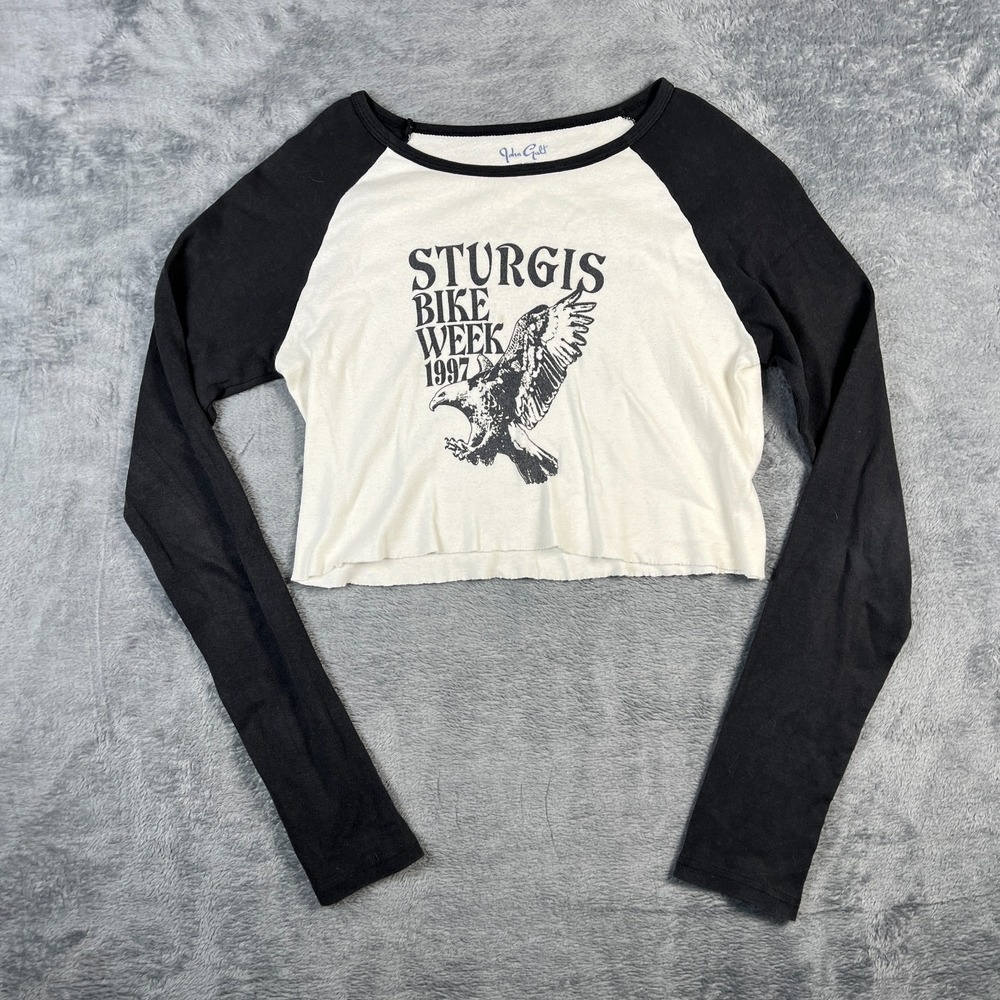 John Galt Crop Top Womens XS White Black Sturgis Bike Week 1997 Graphic Cotton